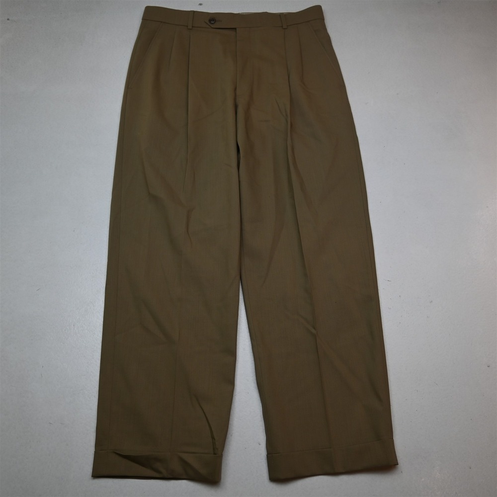 Ballin 32x30 Khaki 100% Wool High Waist Pleated Cuffed Full Cut Dress Mens Pants